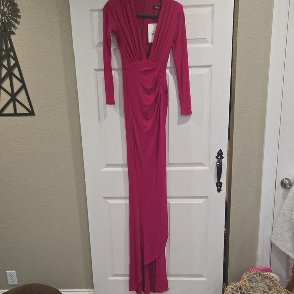 NWT Nookie Farrah Gown – Cerise Pink Long Sleeve V-Neck Maxi Dress, Size S - Picture 1 of 9